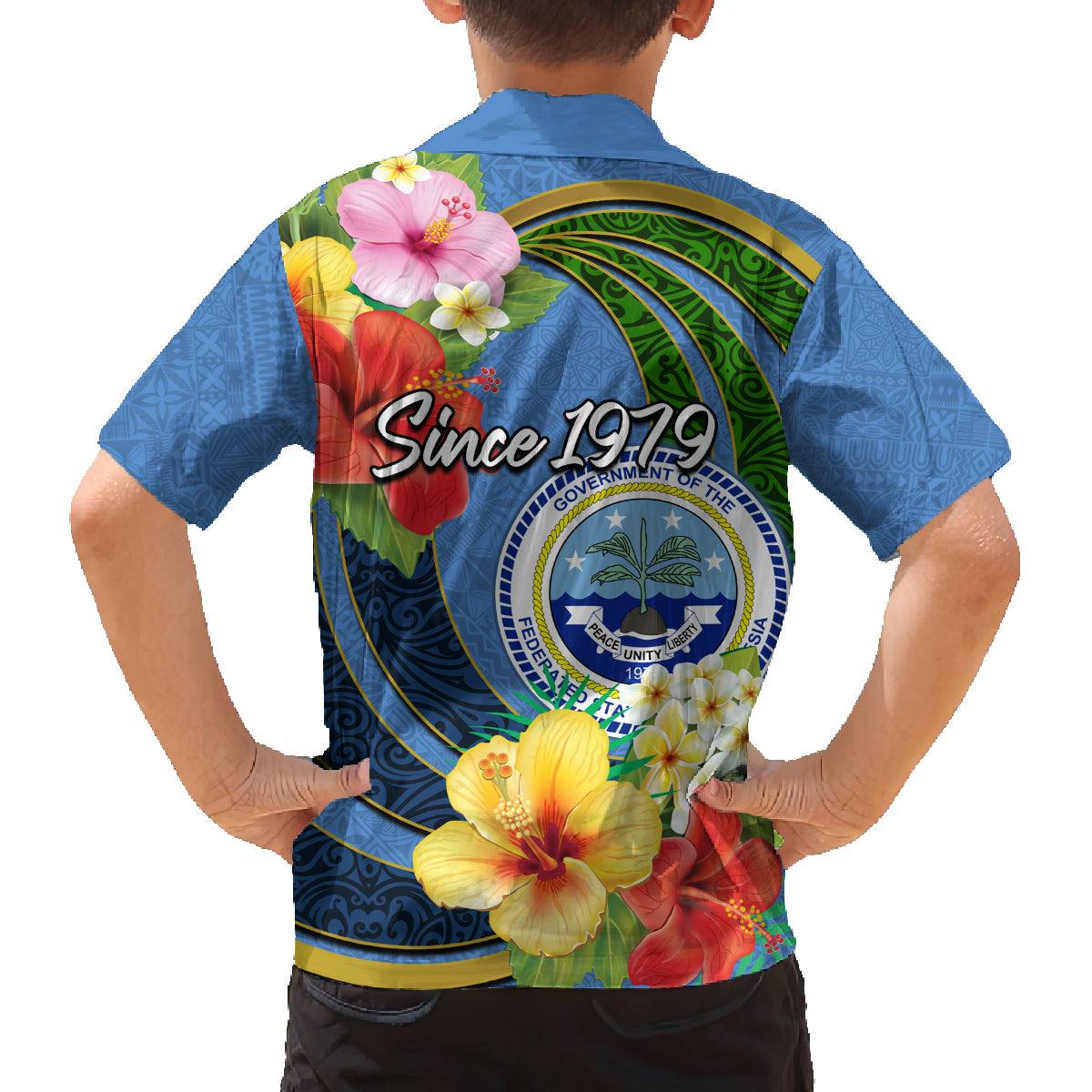 Micronesia Constitution Day Family Matching Off Shoulder Short Dress and Hawaiian Shirt Hibiscus and Tapa Tribal Pattern LT03 - Polynesian Pride