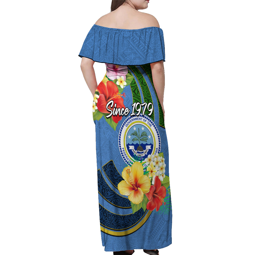 Micronesia Constitution Day Off Shoulder Maxi Dress Hibiscus and Tapa Tribal Pattern LT03 - Polynesian Pride
