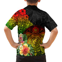 Polynesia Victory Day Family Matching Short Sleeve Bodycon Dress and Hawaiian Shirt Tribal Turtle and Hibiscus LT03 - Polynesian Pride