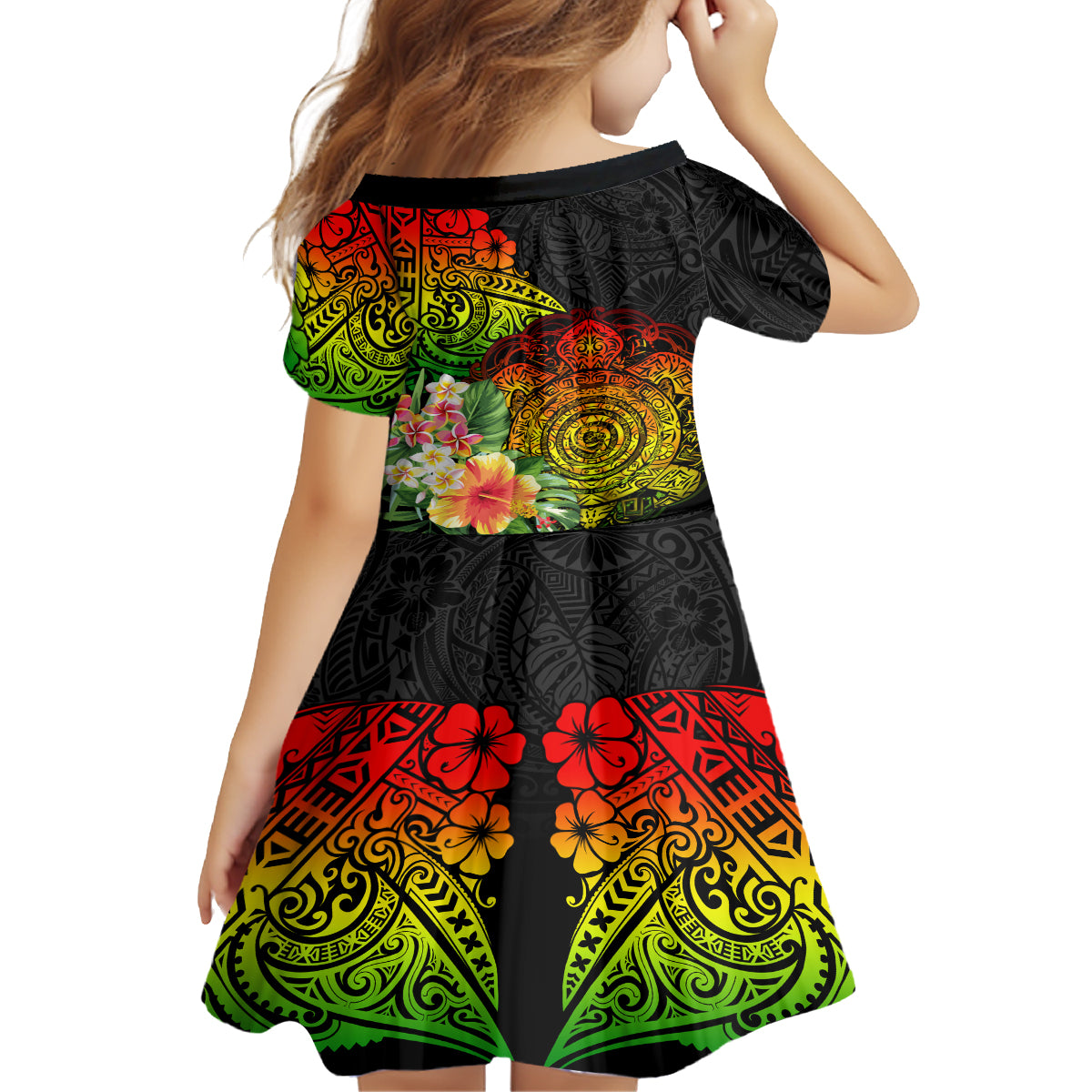 Polynesia Victory Day Kid Short Sleeve Dress Tribal Turtle and Hibiscus LT03 - Polynesian Pride