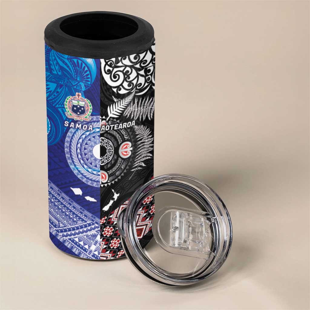 Samoa and Aotearoa Together 4 in 1 Can Cooler Tumbler Tatau Art Tattoos-Taniko and Maori with Fern LT03 - Polynesian Pride