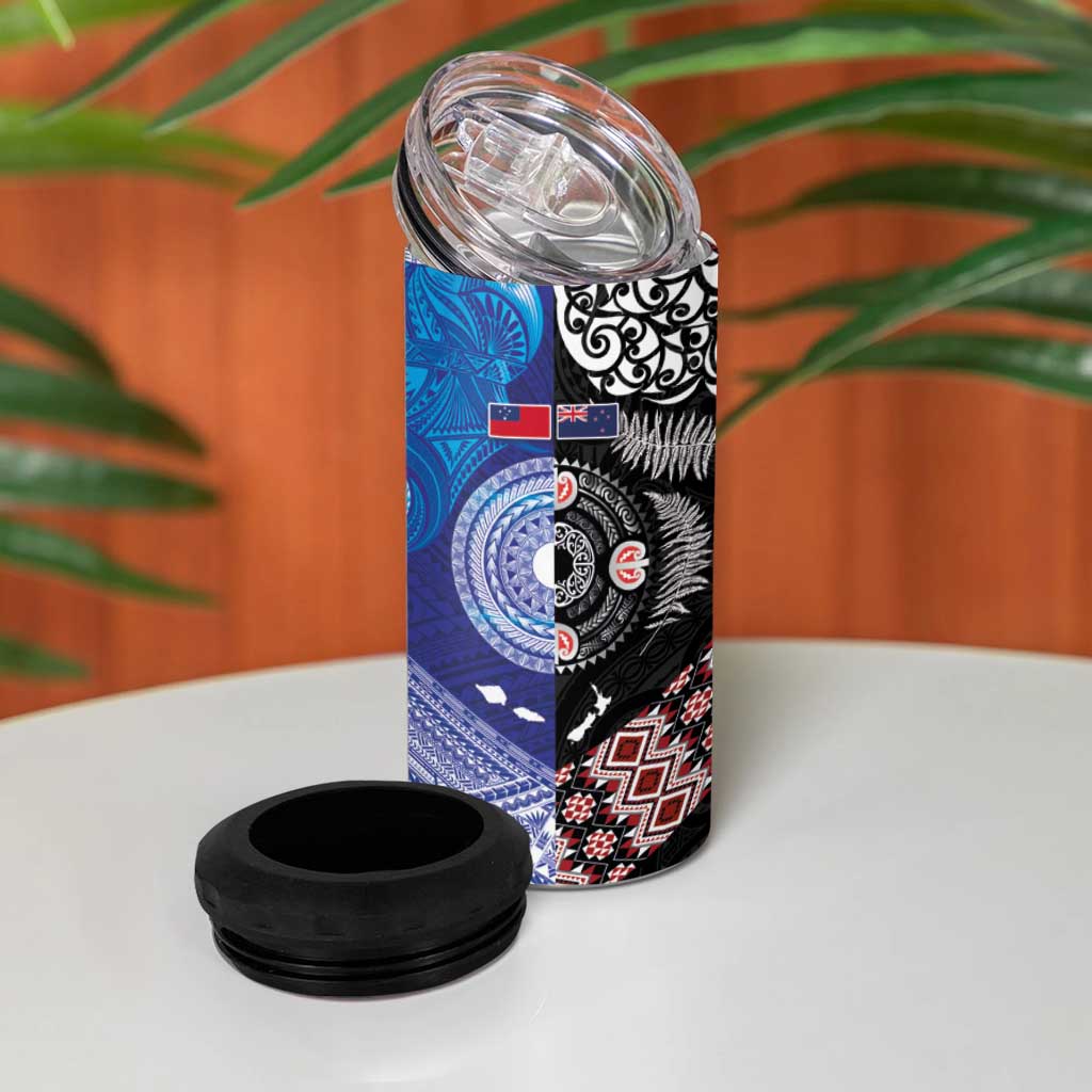 Samoa and Aotearoa Together 4 in 1 Can Cooler Tumbler Tatau Art Tattoos-Taniko and Maori with Fern LT03 - Polynesian Pride