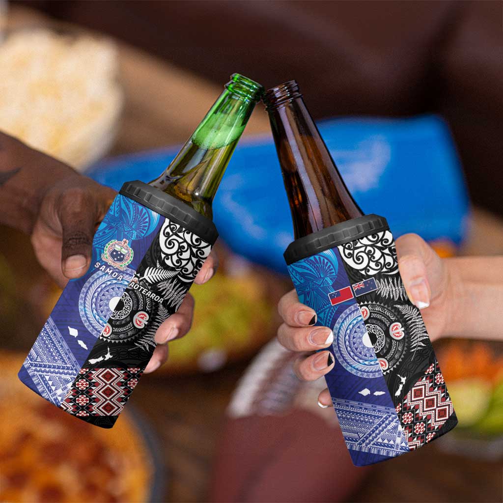 Samoa and Aotearoa Together 4 in 1 Can Cooler Tumbler Tatau Art Tattoos-Taniko and Maori with Fern LT03 - Polynesian Pride