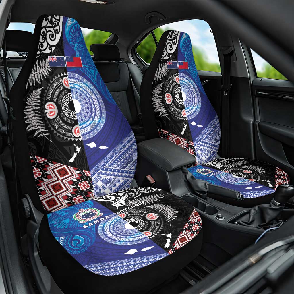 Samoa and Aotearoa Together Car Seat Cover Tatau Art Tattoos-Taniko and Maori with Fern LT03 One Size Black - Polynesian Pride