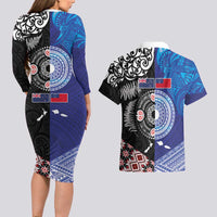 Samoa and Aotearoa Together Couples Matching Long Sleeve Bodycon Dress and Hawaiian Shirt Tatau Art Tattoos-Taniko and Maori with Fern LT03 - Polynesian Pride