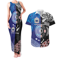 Samoa and Aotearoa Together Couples Matching Tank Maxi Dress and Hawaiian Shirt Tatau Art Tattoos-Taniko and Maori with Fern LT03 Black - Polynesian Pride