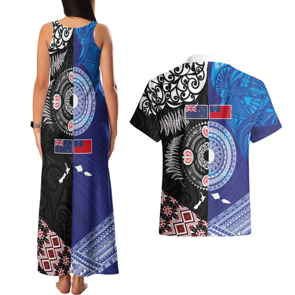 Samoa and Aotearoa Together Couples Matching Tank Maxi Dress and Hawaiian Shirt Tatau Art Tattoos-Taniko and Maori with Fern LT03 - Polynesian Pride