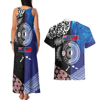 Samoa and Aotearoa Together Couples Matching Tank Maxi Dress and Hawaiian Shirt Tatau Art Tattoos-Taniko and Maori with Fern LT03 - Polynesian Pride