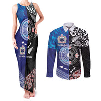 Samoa and Aotearoa Together Couples Matching Tank Maxi Dress and Long Sleeve Button Shirt Tatau Art Tattoos-Taniko and Maori with Fern LT03 Black - Polynesian Pride