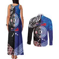 Samoa and Aotearoa Together Couples Matching Tank Maxi Dress and Long Sleeve Button Shirt Tatau Art Tattoos-Taniko and Maori with Fern LT03 - Polynesian Pride