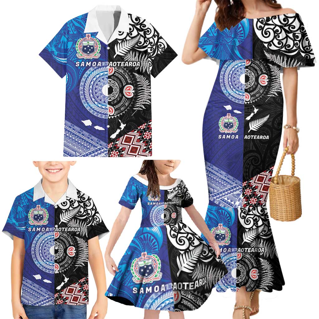 Samoa and Aotearoa Together Family Matching Mermaid Dress and Hawaiian Shirt Tatau Art Tattoos-Taniko and Maori with Fern LT03 - Polynesian Pride