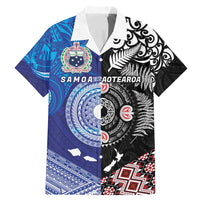 Samoa and Aotearoa Together Family Matching Mermaid Dress and Hawaiian Shirt Tatau Art Tattoos-Taniko and Maori with Fern LT03 Dad's Shirt - Short Sleeve Black - Polynesian Pride