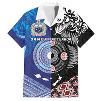 Samoa and Aotearoa Together Family Matching Off Shoulder Maxi Dress and Hawaiian Shirt Tatau Art Tattoos-Taniko and Maori with Fern LT03 Dad's Shirt - Short Sleeve Black - Polynesian Pride