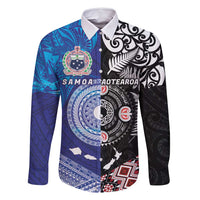 Samoa and Aotearoa Together Family Matching Off Shoulder Maxi Dress and Hawaiian Shirt Tatau Art Tattoos-Taniko and Maori with Fern LT03 Dad's Shirt - Long Sleeve Black - Polynesian Pride