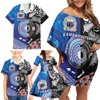Samoa and Aotearoa Together Family Matching Off Shoulder Short Dress and Hawaiian Shirt Tatau Art Tattoos-Taniko and Maori with Fern LT03 - Polynesian Pride