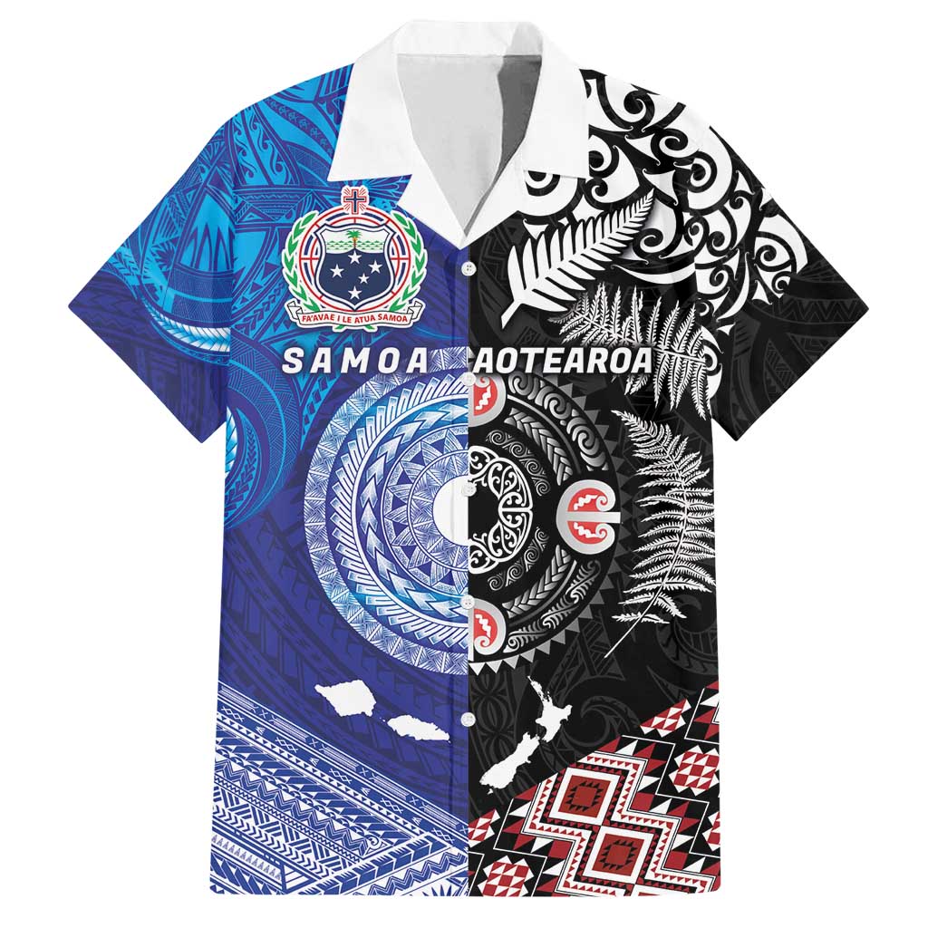 Samoa and Aotearoa Together Family Matching Off Shoulder Short Dress and Hawaiian Shirt Tatau Art Tattoos-Taniko and Maori with Fern LT03 Dad's Shirt - Short Sleeve Black - Polynesian Pride