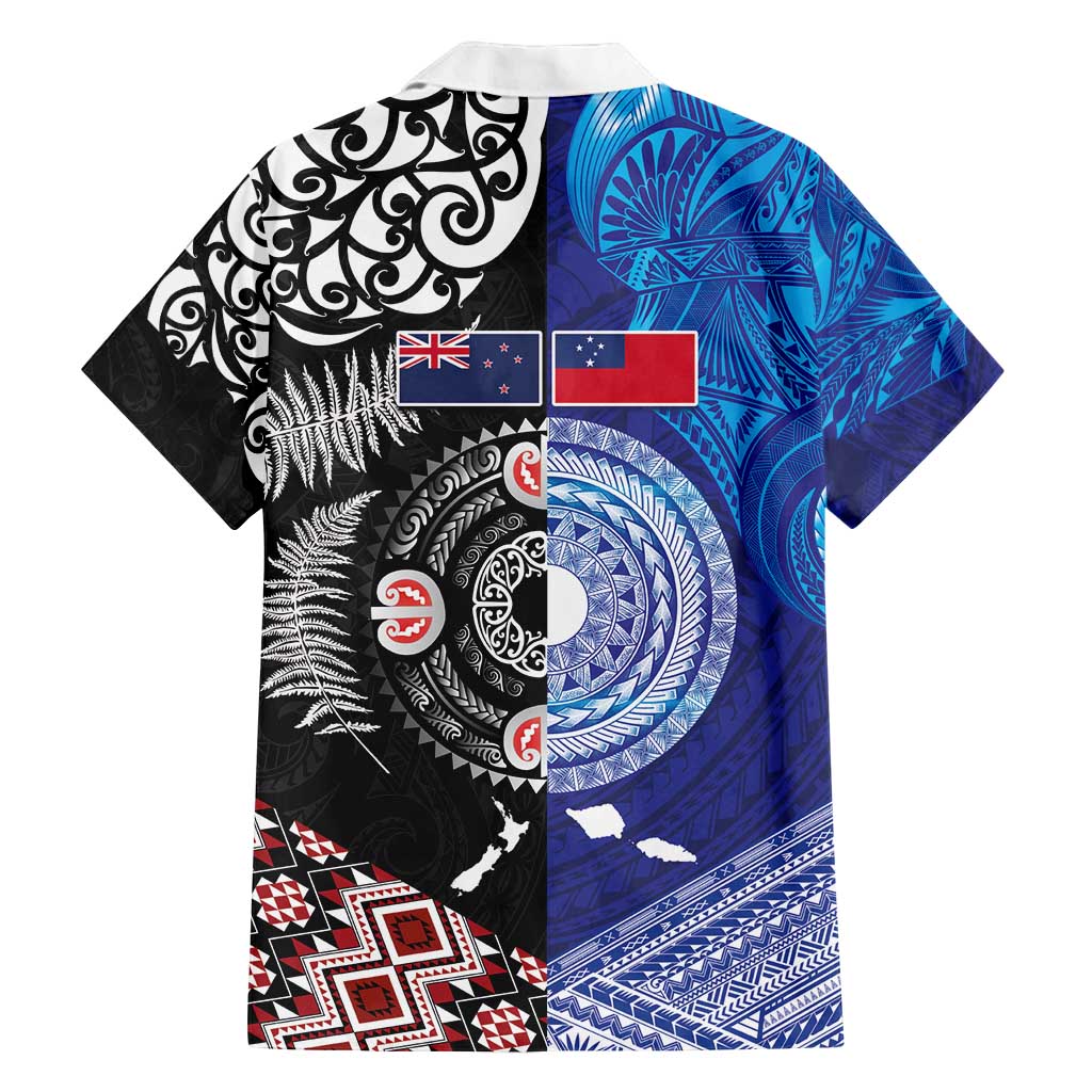 Samoa and Aotearoa Together Family Matching Off Shoulder Short Dress and Hawaiian Shirt Tatau Art Tattoos-Taniko and Maori with Fern LT03 - Polynesian Pride