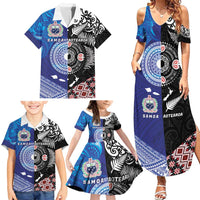 Samoa and Aotearoa Together Family Matching Summer Maxi Dress and Hawaiian Shirt Tatau Art Tattoos-Taniko and Maori with Fern LT03 - Polynesian Pride