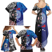 Samoa and Aotearoa Together Family Matching Summer Maxi Dress and Hawaiian Shirt Tatau Art Tattoos-Taniko and Maori with Fern LT03 - Polynesian Pride