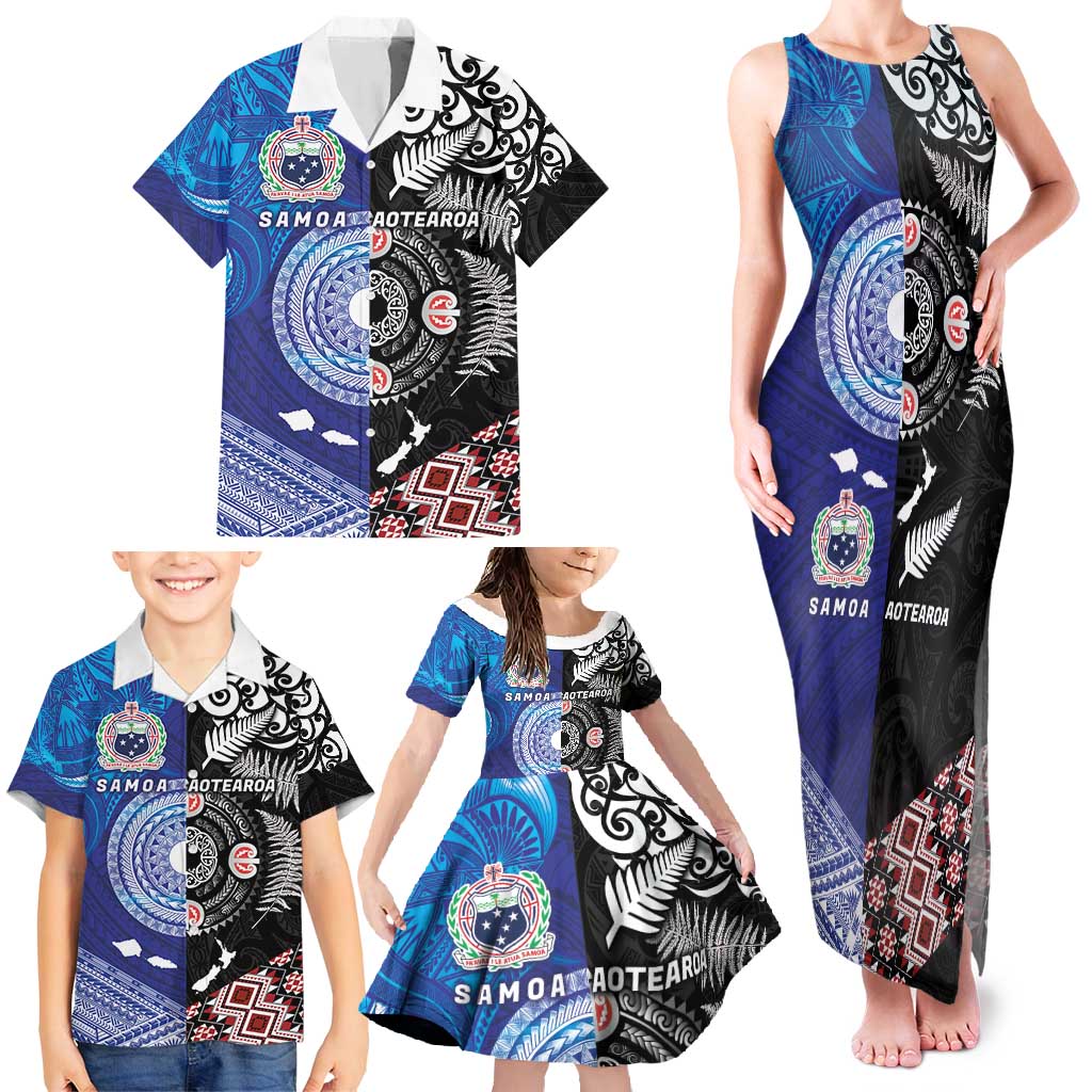 Samoa and Aotearoa Together Family Matching Tank Maxi Dress and Hawaiian Shirt Tatau Art Tattoos-Taniko and Maori with Fern LT03 - Polynesian Pride