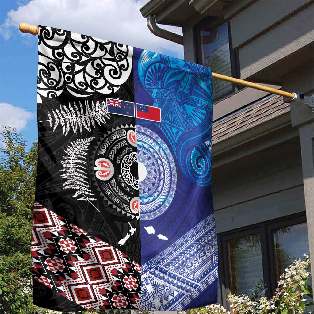 Samoa and Aotearoa Together Garden Flag Tatau Art Tattoos-Taniko and Maori with Fern LT03 - Polynesian Pride