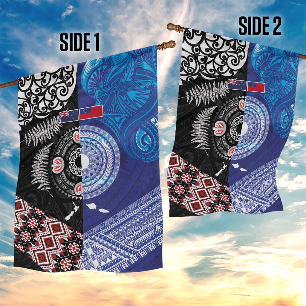 Samoa and Aotearoa Together Garden Flag Tatau Art Tattoos-Taniko and Maori with Fern LT03 - Polynesian Pride
