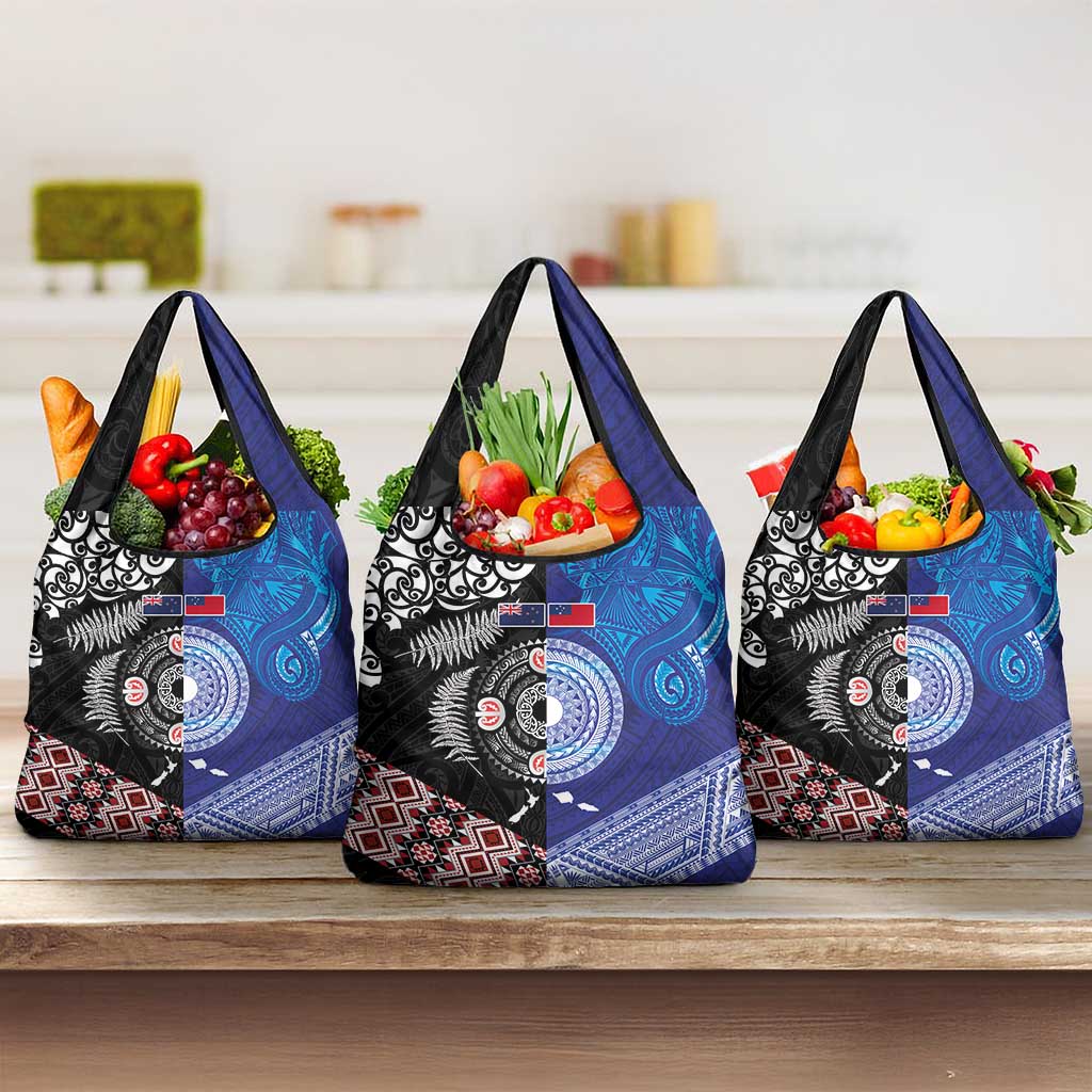 Samoa and Aotearoa Together Grocery Bag Tatau Art Tattoos-Taniko and Maori with Fern LT03 3-pack One Size Black - Polynesian Pride