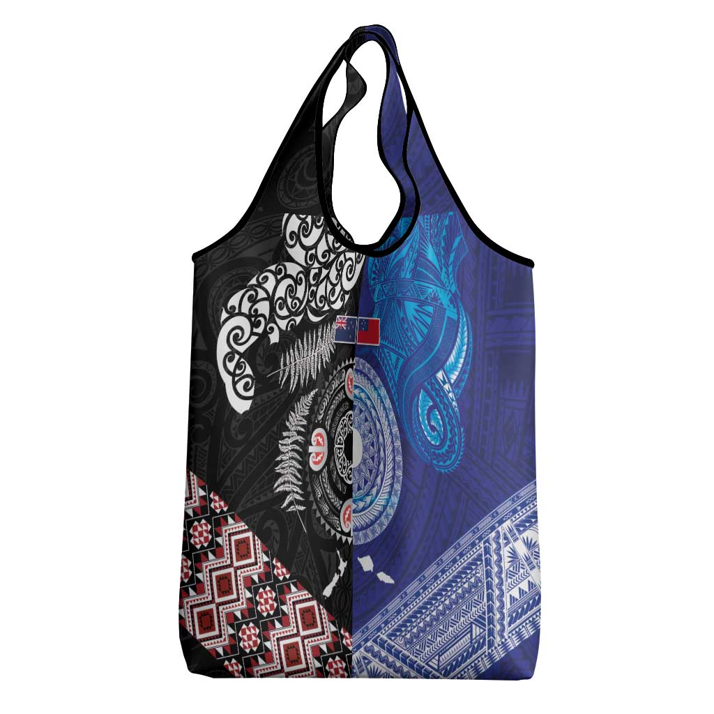 Samoa and Aotearoa Together Grocery Bag Tatau Art Tattoos-Taniko and Maori with Fern LT03 - Polynesian Pride