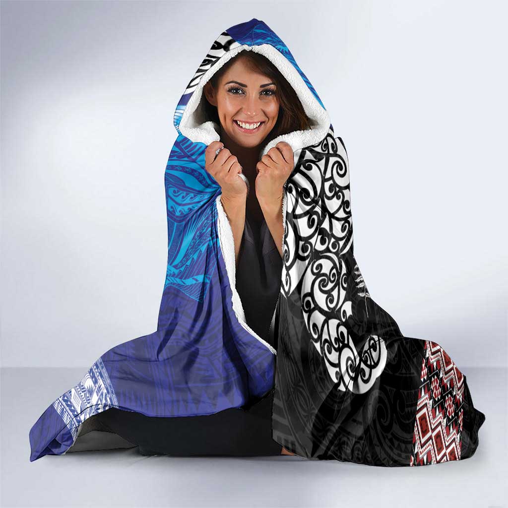 Samoa and Aotearoa Together Hooded Blanket Tatau Art Tattoos-Taniko and Maori with Fern LT03 - Polynesian Pride