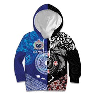 Samoa and Aotearoa Together Kid Hoodie Tatau Art Tattoos-Taniko and Maori with Fern LT03 Hoodie Black - Polynesian Pride