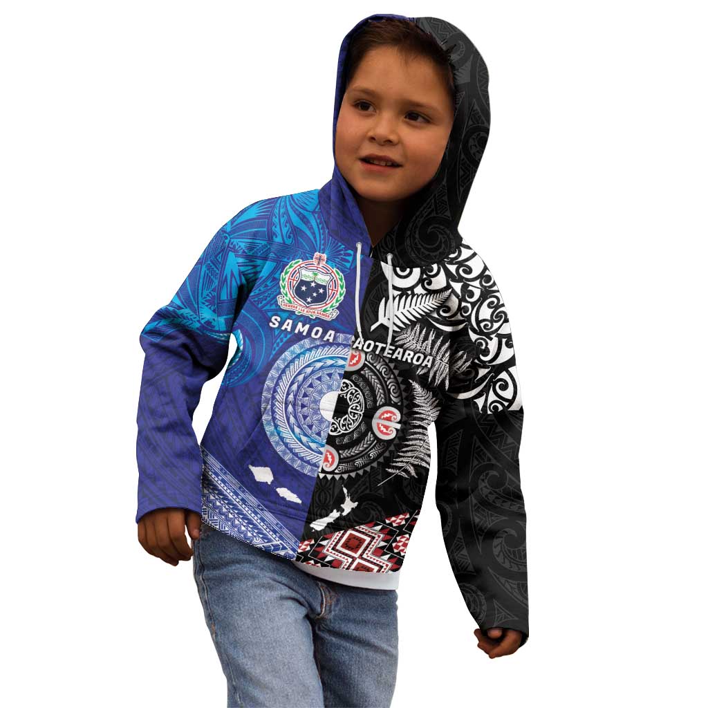 Samoa and Aotearoa Together Kid Hoodie Tatau Art Tattoos-Taniko and Maori with Fern LT03 - Polynesian Pride