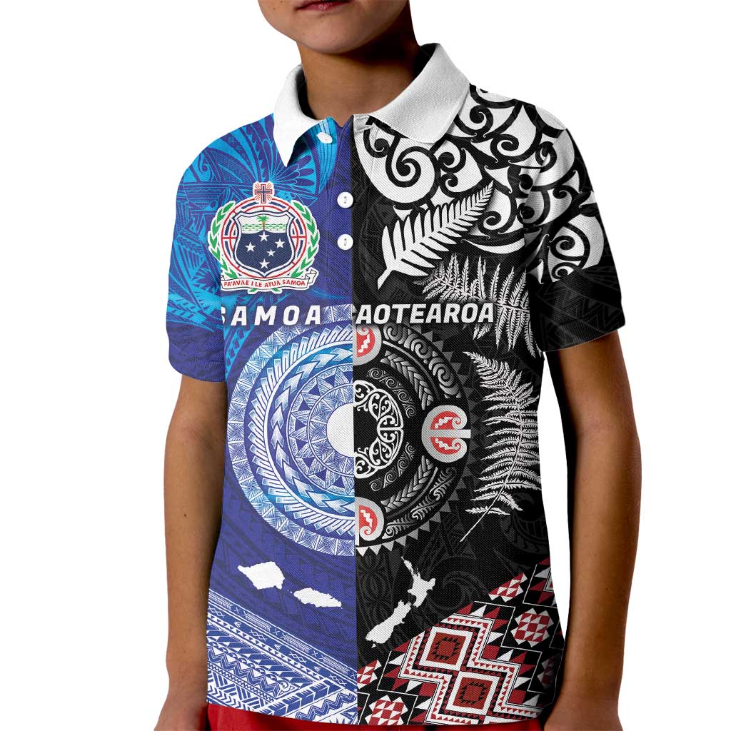 Samoa and Aotearoa Together Kid Polo Shirt Tatau Art Tattoos-Taniko and Maori with Fern LT03 Kid Black - Polynesian Pride