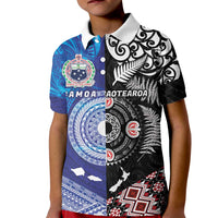 Samoa and Aotearoa Together Kid Polo Shirt Tatau Art Tattoos-Taniko and Maori with Fern LT03 Kid Black - Polynesian Pride