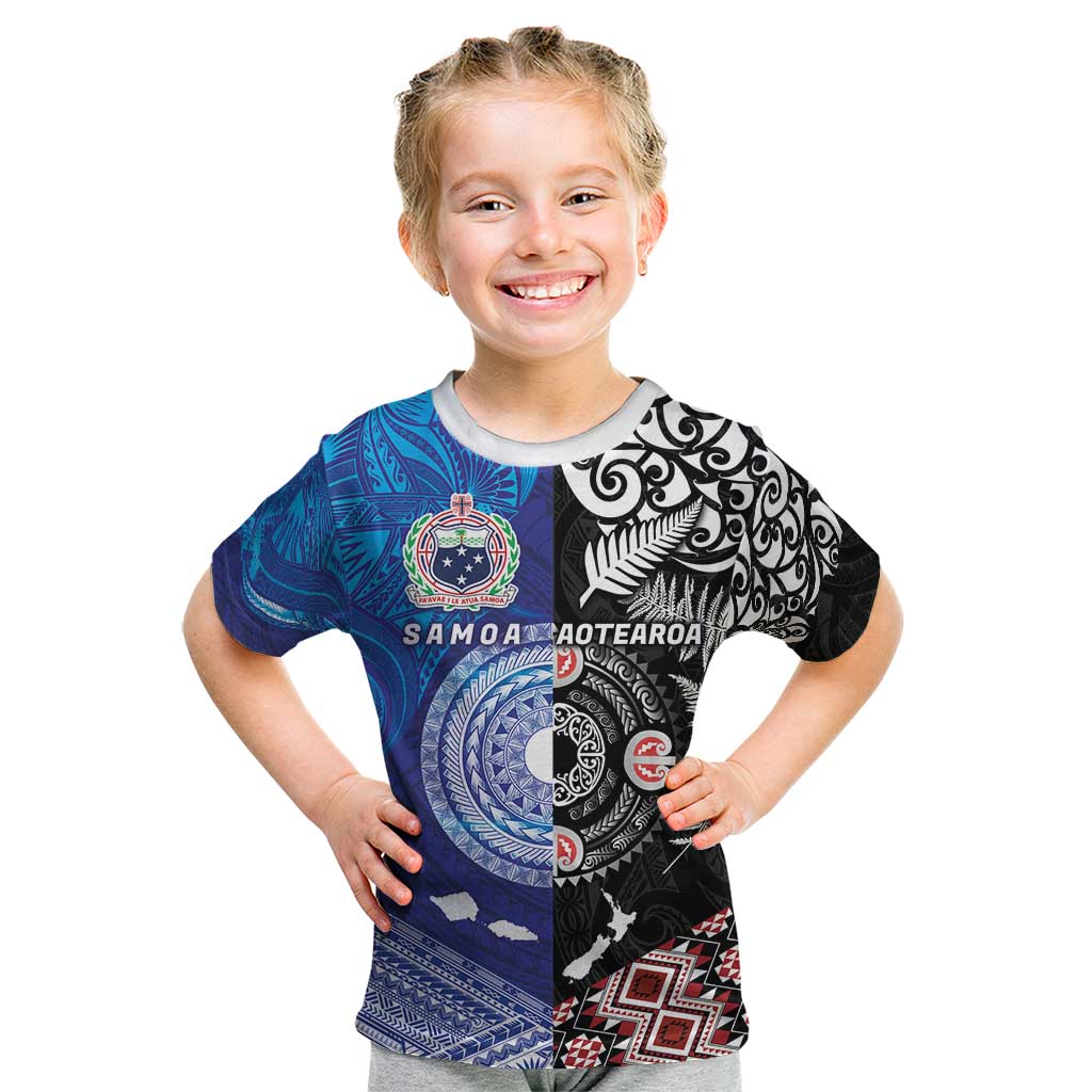 Samoa and Aotearoa Together Kid T Shirt Tatau Art Tattoos-Taniko and Maori with Fern LT03 Black - Polynesian Pride