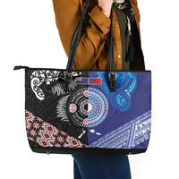 Samoa and Aotearoa Together Leather Tote Bag Tatau Art Tattoos-Taniko and Maori with Fern LT03 - Polynesian Pride