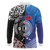 Samoa and Aotearoa Together Long Sleeve Polo Shirt Tatau Art Tattoos-Taniko and Maori with Fern LT03 - Polynesian Pride