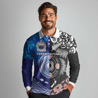 Samoa and Aotearoa Together Long Sleeve Polo Shirt Tatau Art Tattoos-Taniko and Maori with Fern LT03 - Polynesian Pride