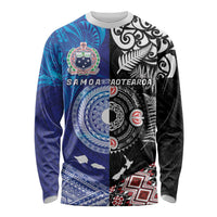 Samoa and Aotearoa Together Long Sleeve Shirt Tatau Art Tattoos-Taniko and Maori with Fern LT03 Unisex Black - Polynesian Pride