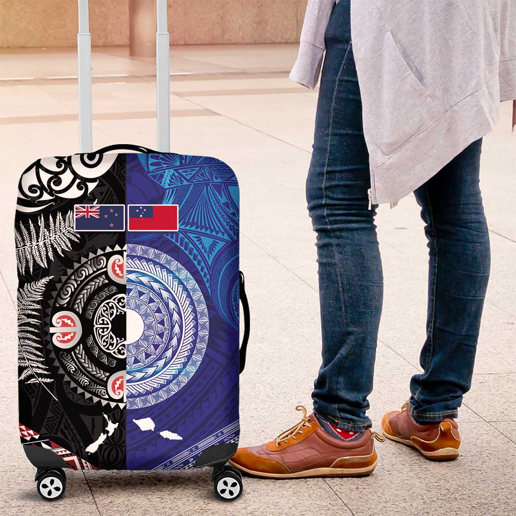 Samoa and Aotearoa Together Luggage Cover Tatau Art Tattoos-Taniko and Maori with Fern LT03 Black - Polynesian Pride