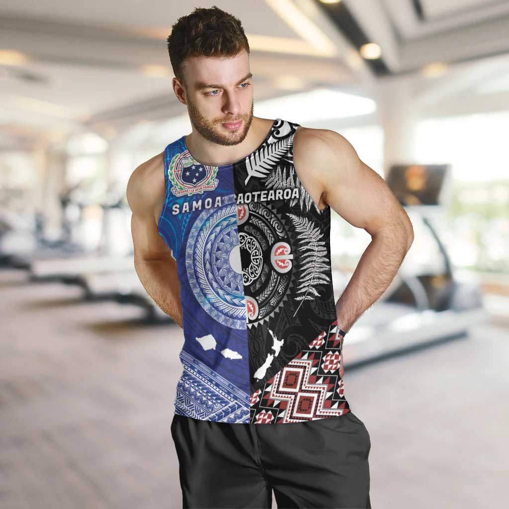 Samoa and Aotearoa Together Men Tank Top Tatau Art Tattoos-Taniko and Maori with Fern LT03 Black - Polynesian Pride