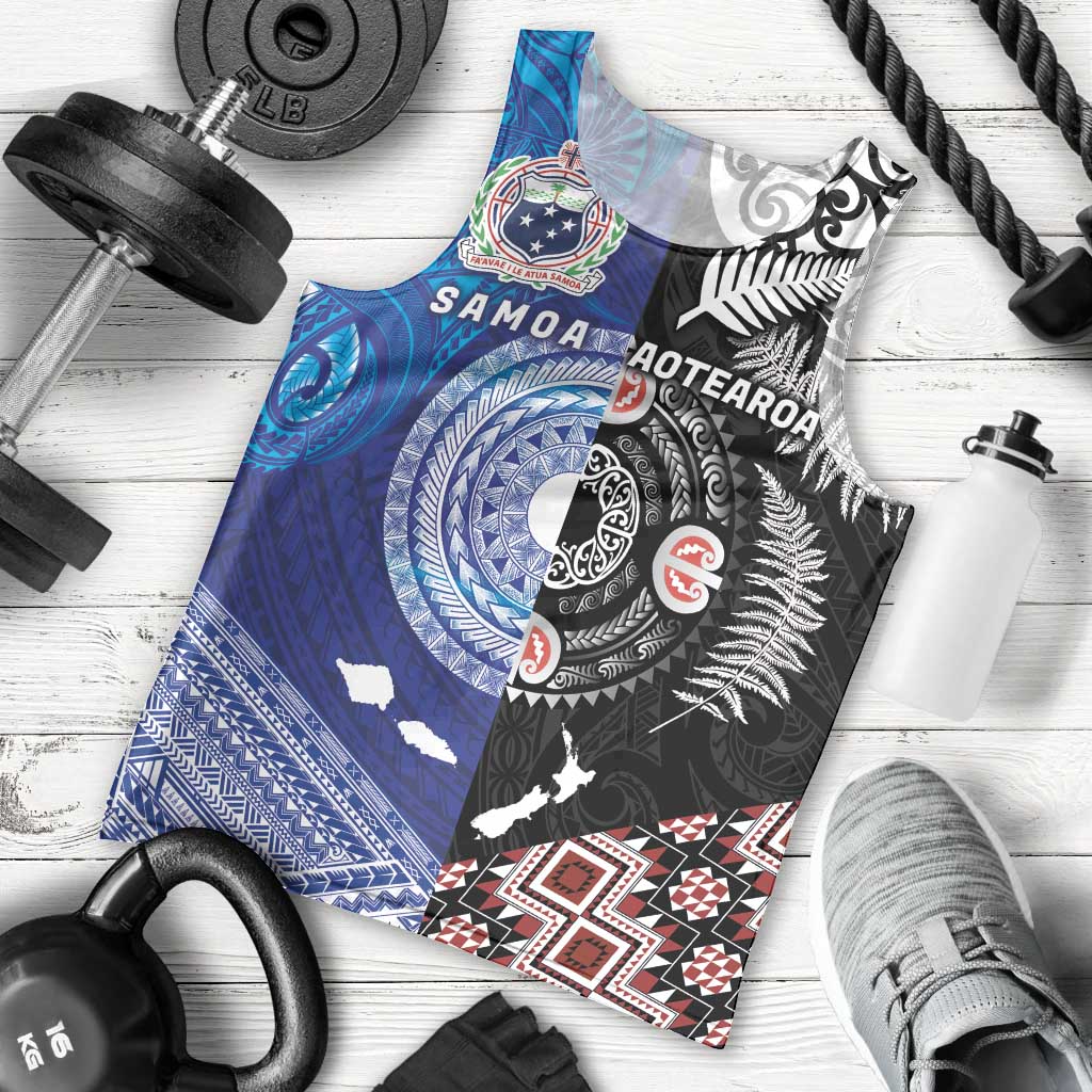 Samoa and Aotearoa Together Men Tank Top Tatau Art Tattoos-Taniko and Maori with Fern LT03 - Polynesian Pride