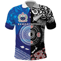 Samoa and Aotearoa Together Polo Shirt Tatau Art Tattoos-Taniko and Maori with Fern LT03 Black - Polynesian Pride