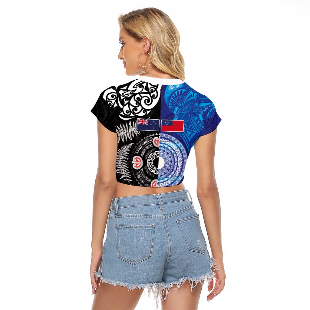 Samoa and Aotearoa Together Raglan Cropped T Shirt Tatau Art Tattoos-Taniko and Maori with Fern LT03 - Polynesian Pride
