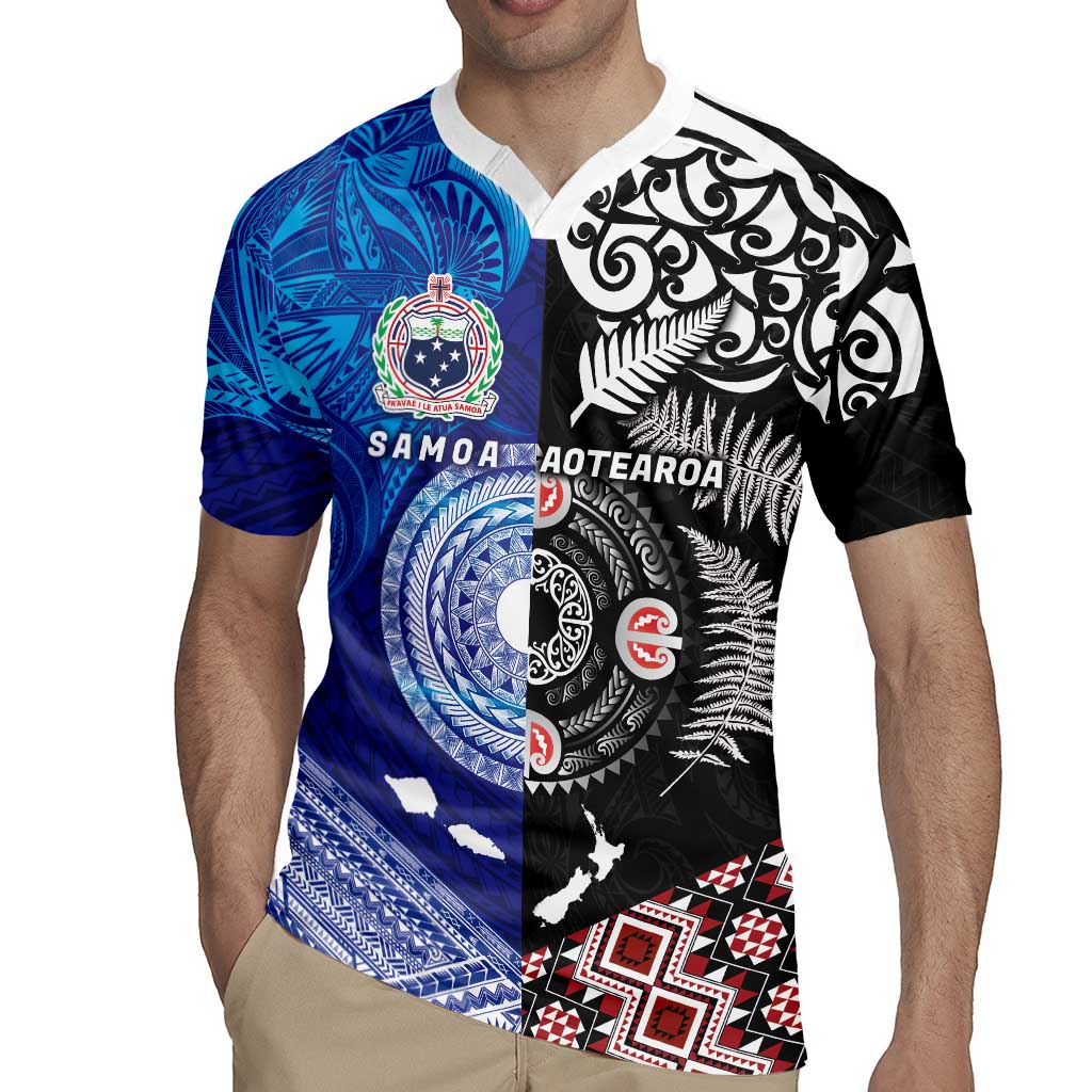 Samoa and Aotearoa Together Rugby Jersey Tatau Art Tattoos-Taniko and Maori with Fern LT03 - Polynesian Pride