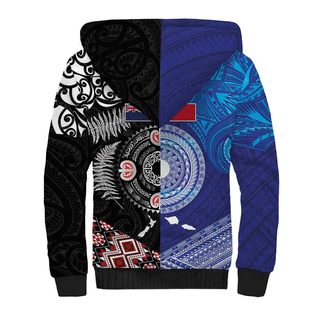 Samoa and Aotearoa Together Sherpa Hoodie Tatau Art Tattoos-Taniko and Maori with Fern LT03 - Polynesian Pride