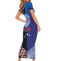 Samoa and Aotearoa Together Short Sleeve Bodycon Dress Tatau Art Tattoos-Taniko and Maori with Fern LT03 - Polynesian Pride