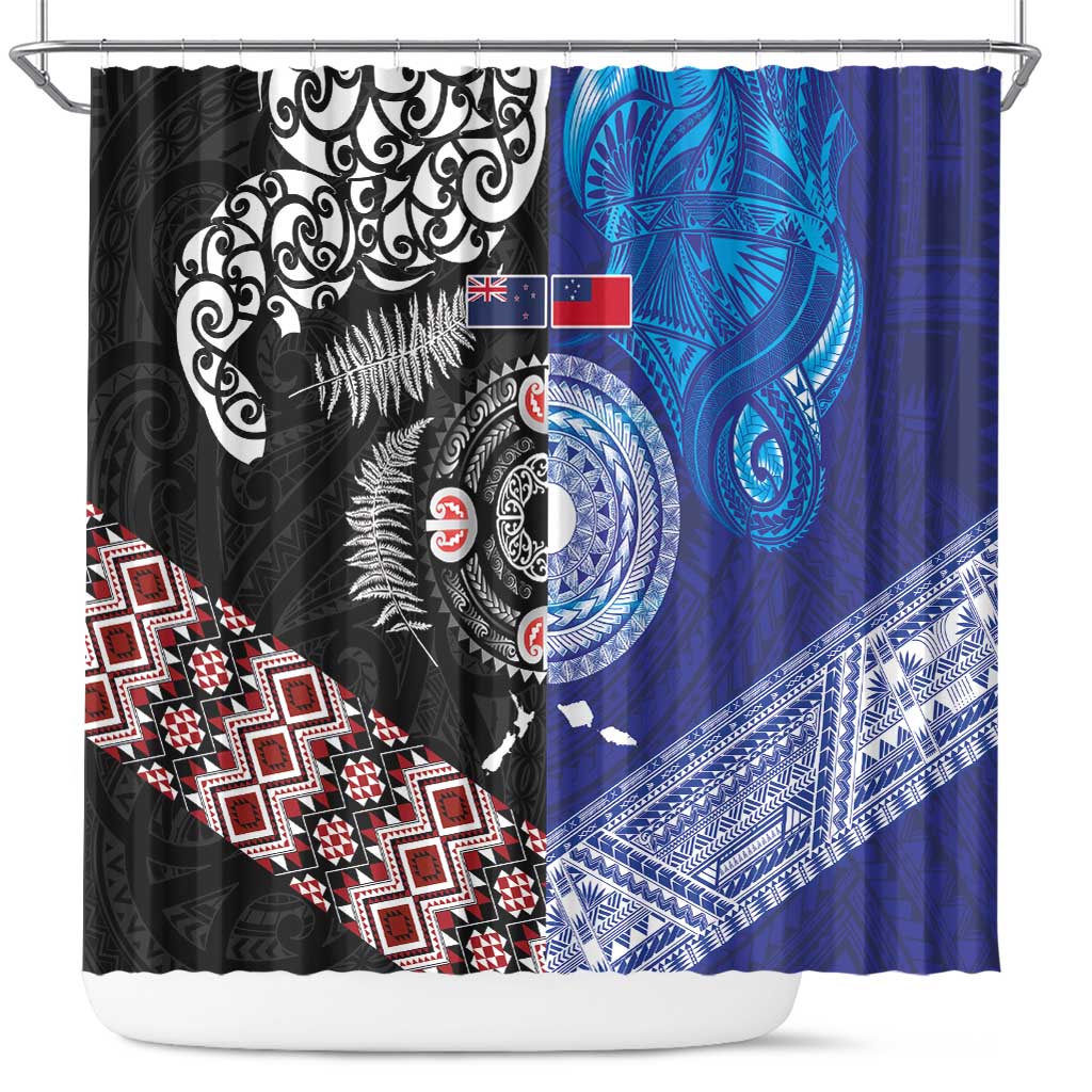 Samoa and Aotearoa Together Shower Curtain Tatau Art Tattoos-Taniko and Maori with Fern LT03 Black - Polynesian Pride