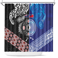 Samoa and Aotearoa Together Shower Curtain Tatau Art Tattoos-Taniko and Maori with Fern LT03 Black - Polynesian Pride