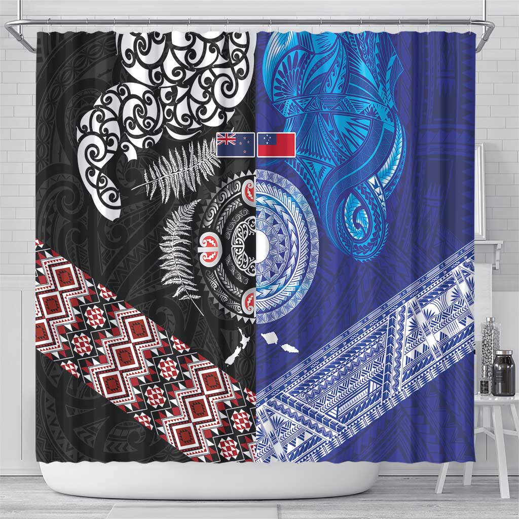 Samoa and Aotearoa Together Shower Curtain Tatau Art Tattoos-Taniko and Maori with Fern LT03 - Polynesian Pride