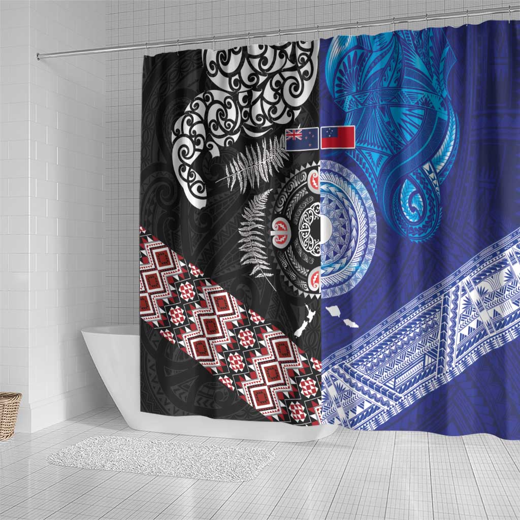 Samoa and Aotearoa Together Shower Curtain Tatau Art Tattoos-Taniko and Maori with Fern LT03 - Polynesian Pride